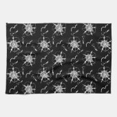 Abstrakte White Line Art Blume auf schwarz Geschirrtuch (Horizontal)