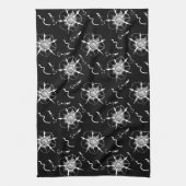 Abstrakte White Line Art Blume auf schwarz Geschirrtuch (Vertikal)