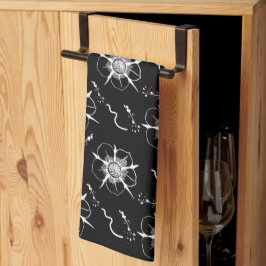 Abstrakte White Line Art Blume auf schwarz Geschirrtuch