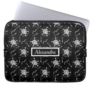 Abstrakte White Line Art Blume auf schwarz Laptopschutzhülle