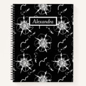 Abstrakte White Line Art Blume auf schwarz Notizblock (Vorderseite)