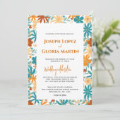 Abstrakte Wildblume Chic Bold Bright Boho Hochzeit Einladung (Stehend Vorderseite)