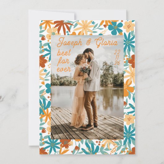 Abstrakte Wildblume Chic Bold Bright Boho Hochzeit Einladung (Rückseite)