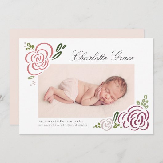 Abstrakte Wildblume Foto Geburtsjahr Ankündigung (Vorne/Hinten)