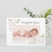 Abstrakte Wildblume Script Foto Birth Ankündigung (Stehend Vorderseite)