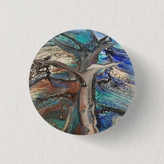 Abstrakte wilde Baum Blues und Grüntöne Button (Vorderseite)