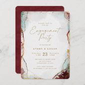 Abstrakte Wine Red & Gold Engagement Party Einladung (Vorne/Hinten)