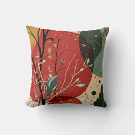 Abstrakte Winter- und Weihnachtszweige in Rot Kissen