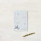 Abstrakte Winterschneeszene mit Namen Post-it Klebezettel (Auf Schreibtisch)