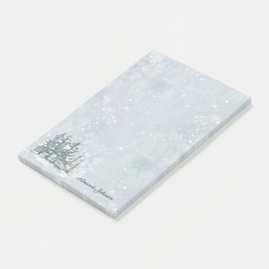 Abstrakte Winterschneeszene mit Namen Post-it Klebezettel (angewinkelt)