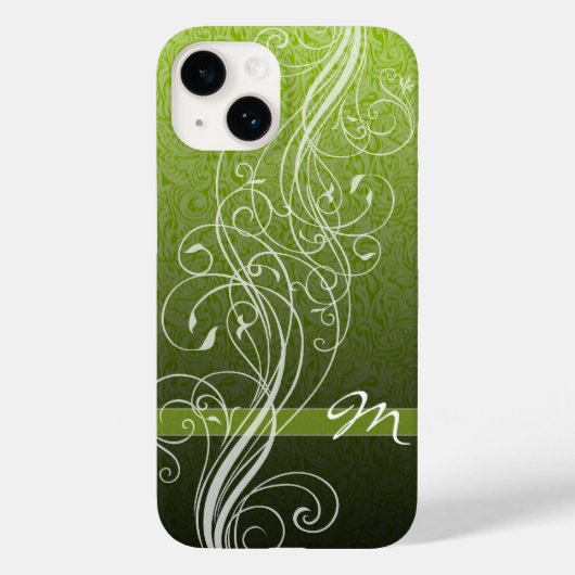 Abstrakte Wirbel auf launenhaftem Grün mit Monogra Case-Mate iPhone Hülle (Rückseite)