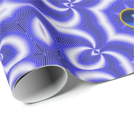 ABSTRAKTE WIRBEL, BLAUE STAR UND SAPPHIRE GEMSTONE GESCHENKPAPIER (Rolleneckpunkt)