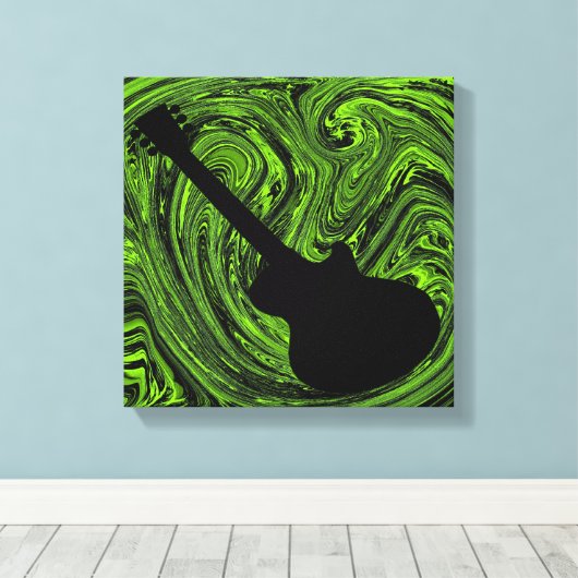 Abstrakte Wirbel Gitarre Canvas Print, grün Leinwanddruck (Insitu (Holzboden))