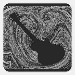 Abstrakte Wirbel Gitarren-Aufkleber, schwarz Quadratischer Aufkleber