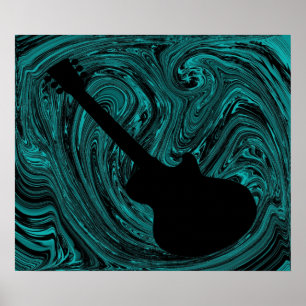 Abstrakte Wirbel Gitarrenposter, Aquamarin Poster