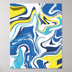Abstrakte Wirbel in Blau, Gelb und Weiß Poster