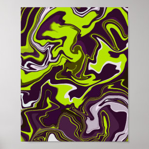 Abstrakte Wirbel in Lime Green, Brown & White Poster