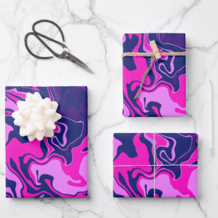 Abstrakte Wirbel in Rosa, Lila und Navy Blue Geschenkpapier Set