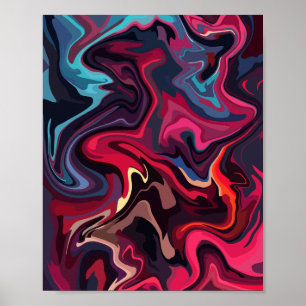 Abstrakte Wirbel in tiefroten und blauen Tönen Poster