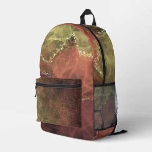 ABSTRAKTE WIRBEL MIT BROWN ORANGE & GOLD BEDRUCKTER RUCKSACK