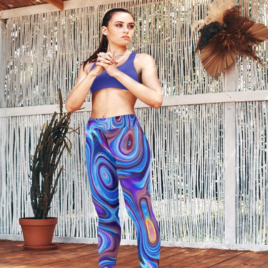 Abstrakte Wirbel mit Farbfarbe Lila Rosa Blau Oran Leggings