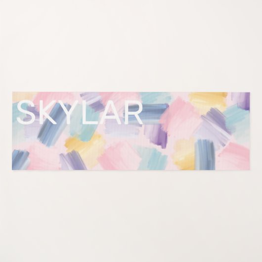 Abstrakte Wispy-Wasserfarben Pinselstriche Rosa Yogamatte (Vorderseite (Horizontal))