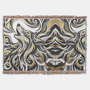 Abstrakte Wolfskopf-Gold-Silhouette-Decken Decke