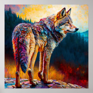 Abstrakte Wolfsmalerei Hütte Kunst Poster
