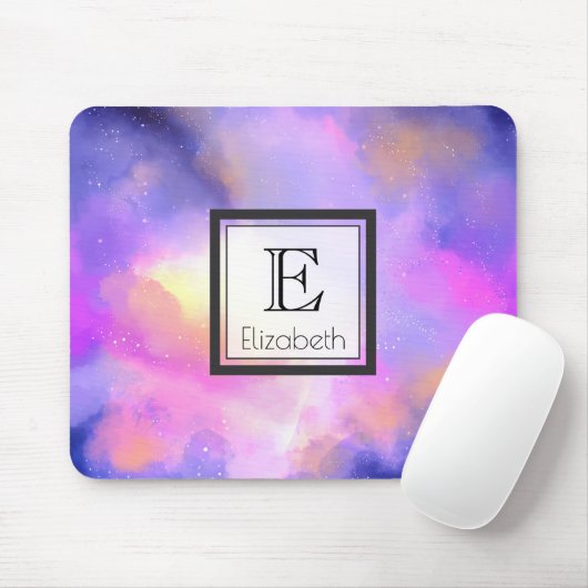 Abstrakte Wolken in Lila-rosa und Gelbmonogramm Mousepad (Mit Mouse)