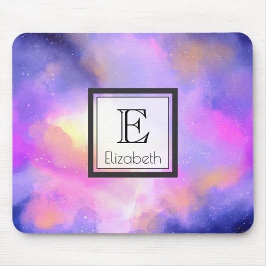 Abstrakte Wolken in Lila-rosa und Gelbmonogramm Mousepad (Vorne)