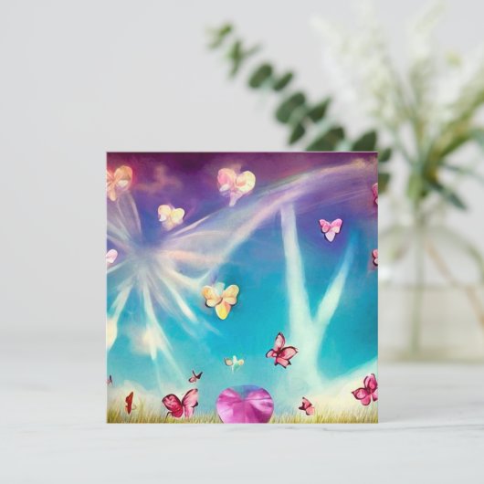 Abstrakte Wolken und Schmetterlinge Einladung (Stehend Vorderseite)