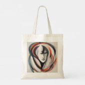 Abstrakte Woman's Face Brown Blue Tote Bag Tragetasche (Rückseite)