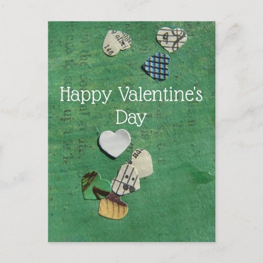 Abstrakte Worte und Herz-Collage, Valentinstag Postkarte (Vorderseite)