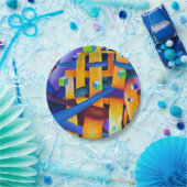 Abstrakte Würfel lila Pappteller (Party)