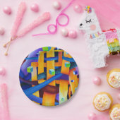 Abstrakte Würfel lila Pappteller (Party)