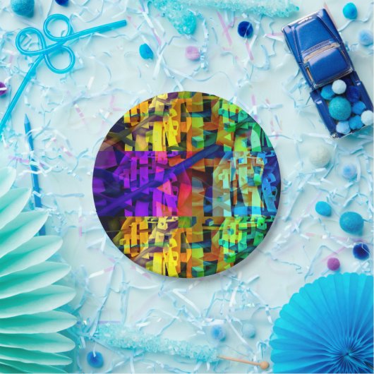 Abstrakte Würfel lila Pappteller (Party)