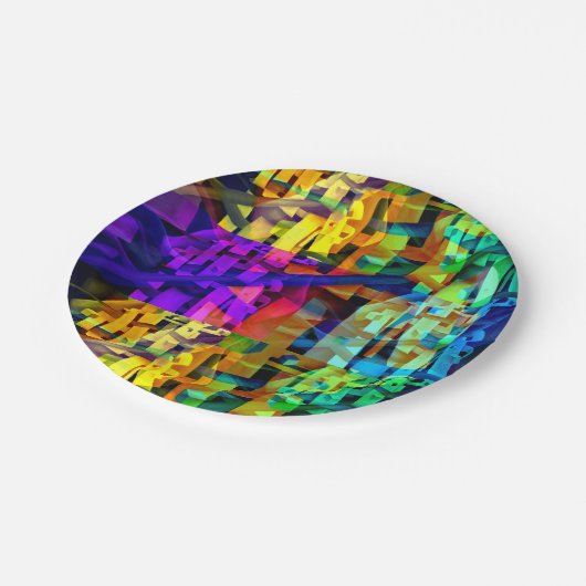 Abstrakte Würfel lila Pappteller (Schrägansicht)