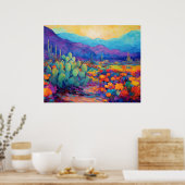 Abstrakte Wüstenfarben Kakteen Malerei Poster (Küche)