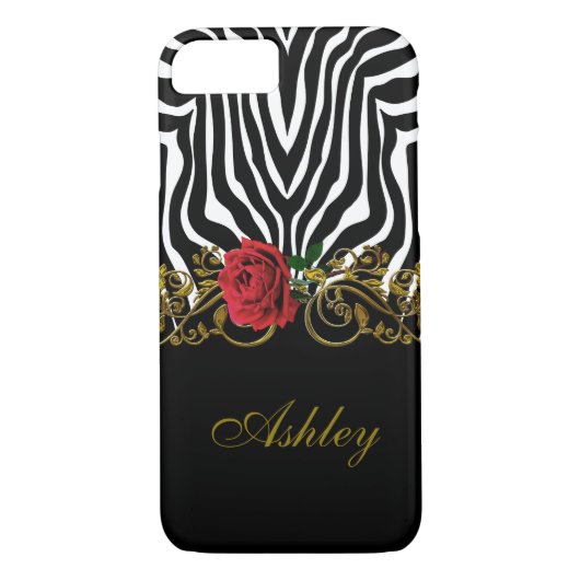 Abstrakte Zebra Blume Red Schwarz-weiß Gold Case-Mate iPhone Hülle (Rückseite)
