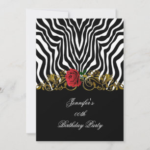 Abstrakte Zebra Blume Red Schwarz-weiß Gold Einladung