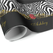 Abstrakte Zebra Blume Red Schwarz-weiß Gold        Geschenkpapier (Rolleneckpunkt)