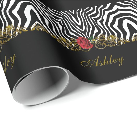 Abstrakte Zebra Blume Red Schwarz-weiß Gold Geschenkpapier (Rolleneckpunkt)