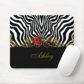Abstrakte Zebra Blume Red Schwarz-weiß Gold Mousepad (Mit Mouse)