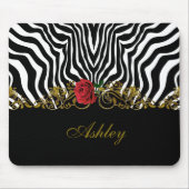 Abstrakte Zebra Blume Red Schwarz-weiß Gold Mousepad (Vorne)