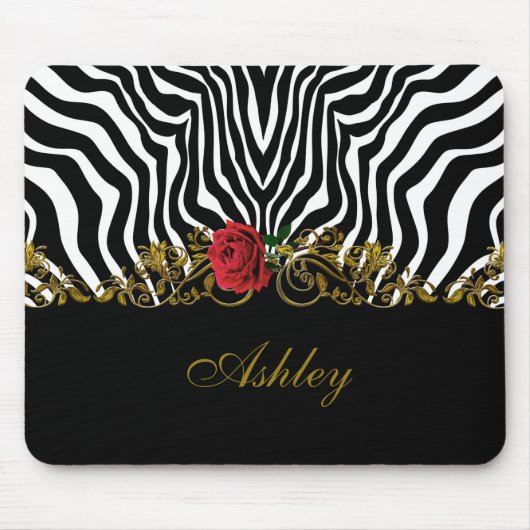 Abstrakte Zebra Blume Red Schwarz-weiß Gold Mousepad (Vorne)