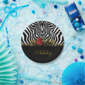 Abstrakte Zebra Blume Red Schwarz-weiß Gold        Pappteller (Party)