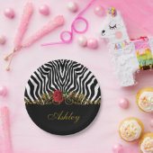 Abstrakte Zebra Blume Red Schwarz-weiß Gold        Pappteller (Party)