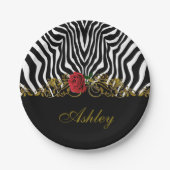 Abstrakte Zebra Blume Red Schwarz-weiß Gold        Pappteller (Vorderseite)