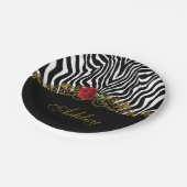 Abstrakte Zebra Blume Red Schwarz-weiß Gold        Pappteller (Schrägansicht)