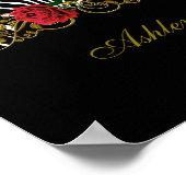 Abstrakte Zebra Blume Red Schwarz-weiß Gold Poster (Ecke)